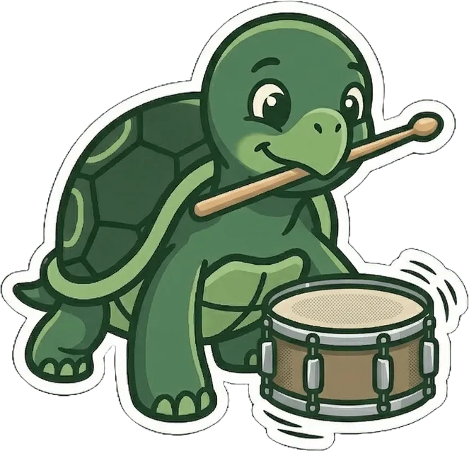 Otto la tortuga con un tambor