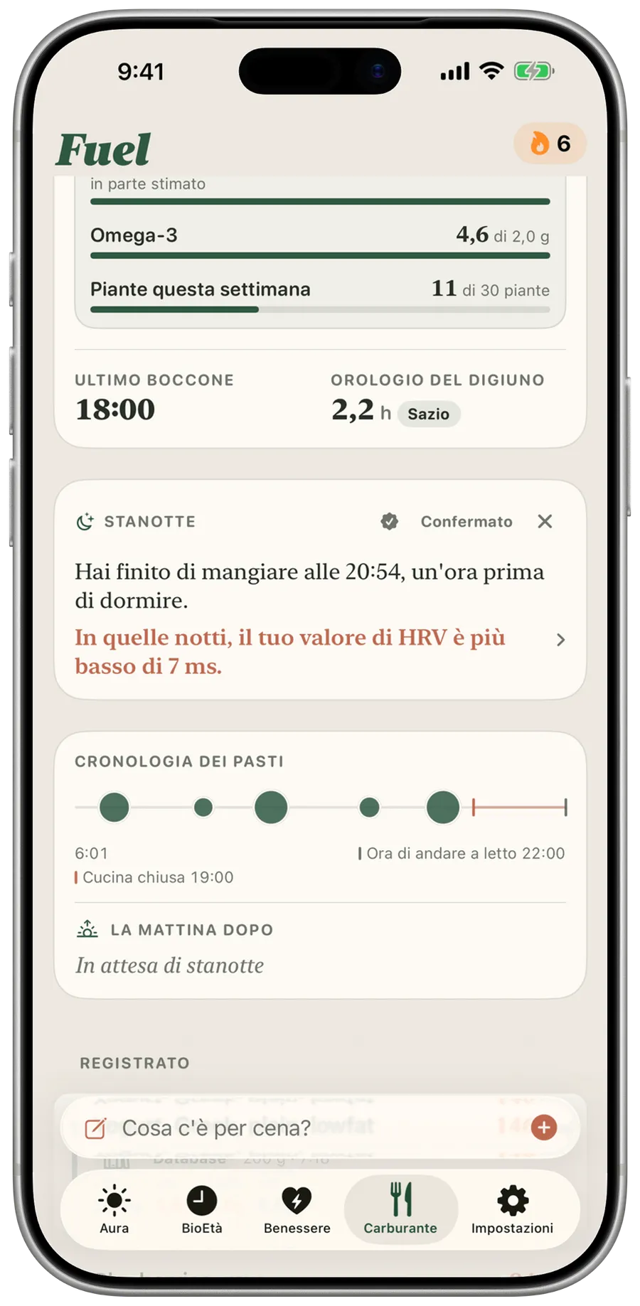 Registra i pasti con parole tue